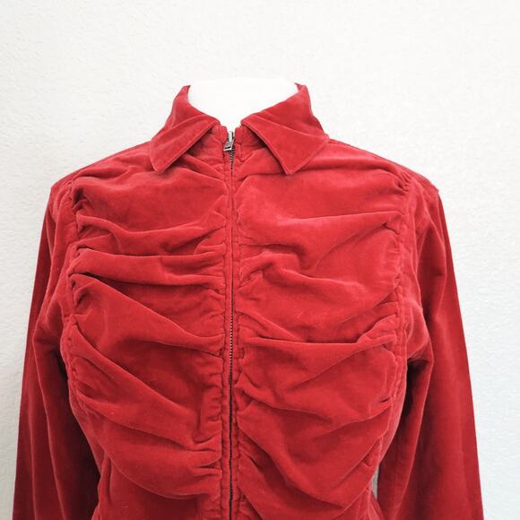 Newport News Red Ruched Zip Jacket Size L - Picture 2 of 12